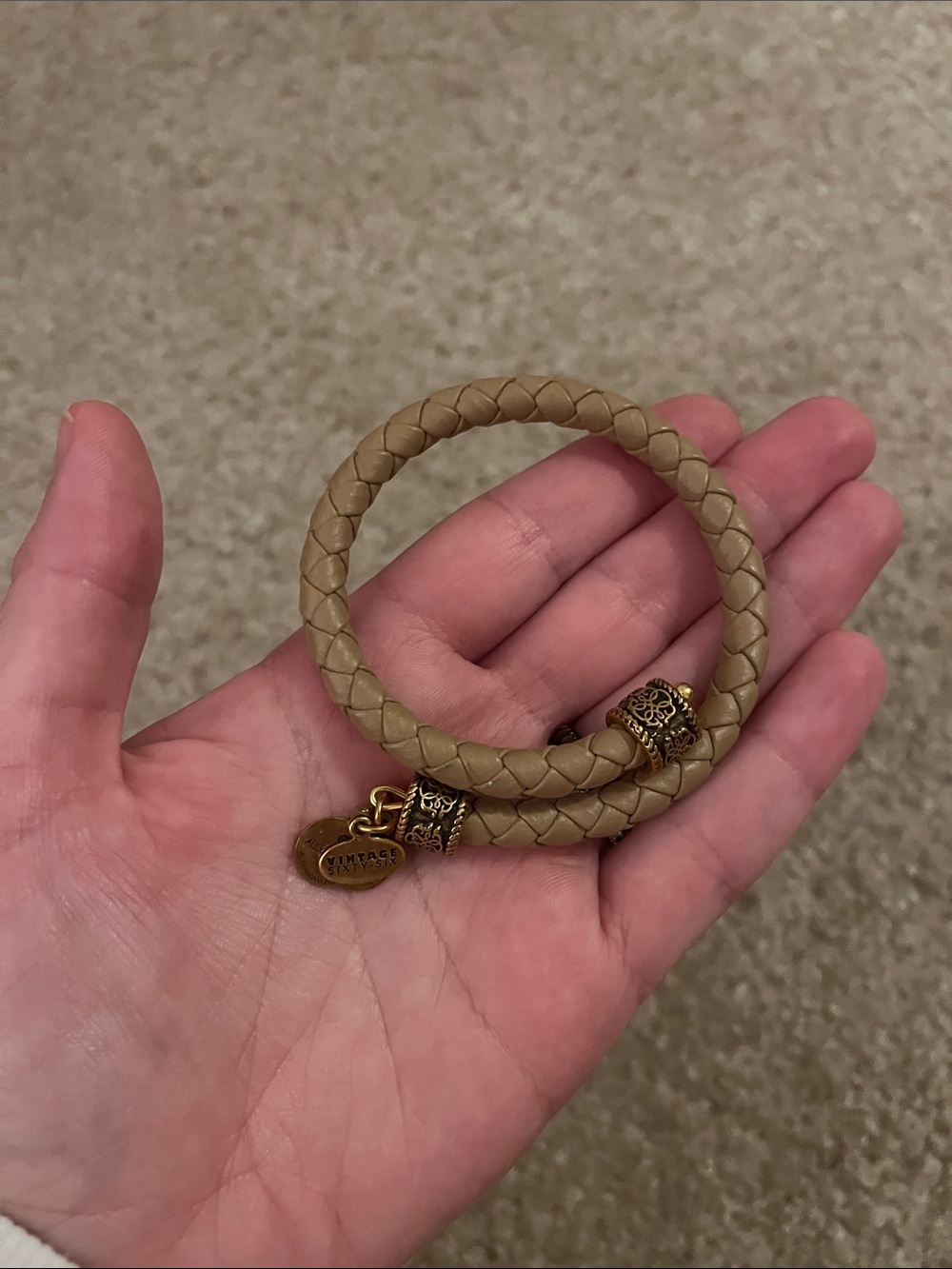 Alex and Ani Braided Taupe Double-Wrap Bracelet with Antique Gold Accents